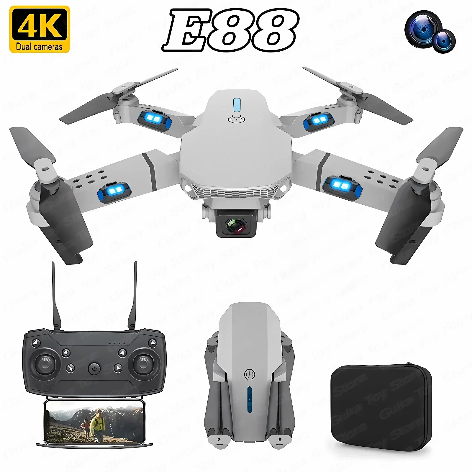 Drone Camera Night Vision - E88 Pro WIFI FPV Droneมุมกว้างHD 4K