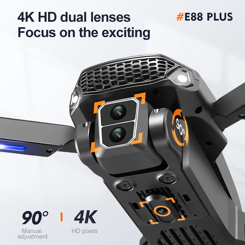 โดรนโดรน E88 Plus ใหม่: 90 °   - Drone Camera Night Vision บทวิจารณ์และราคา